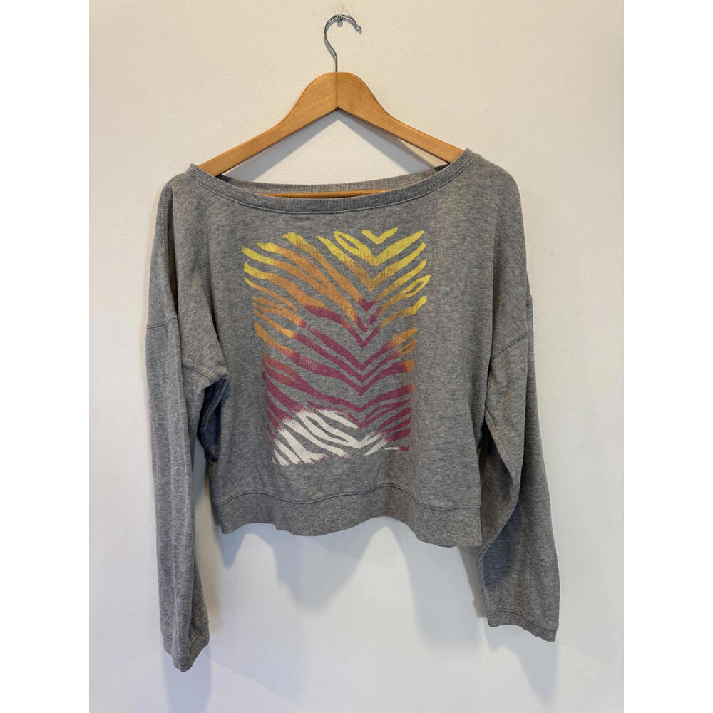 PINK Victoria's Secret Gray Cropped Sweatshirt with Colorful Zebra Print
